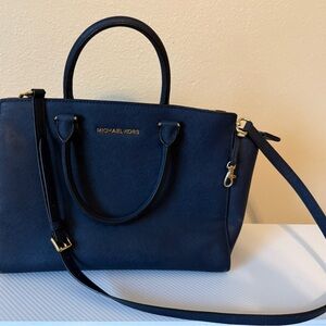 Michael Kors Dark Blue Satchel with Gold Accents